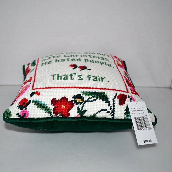 Furbish The Grinch Needlepoint Pillow 11” x 11” NWT - Picture 3 of 4